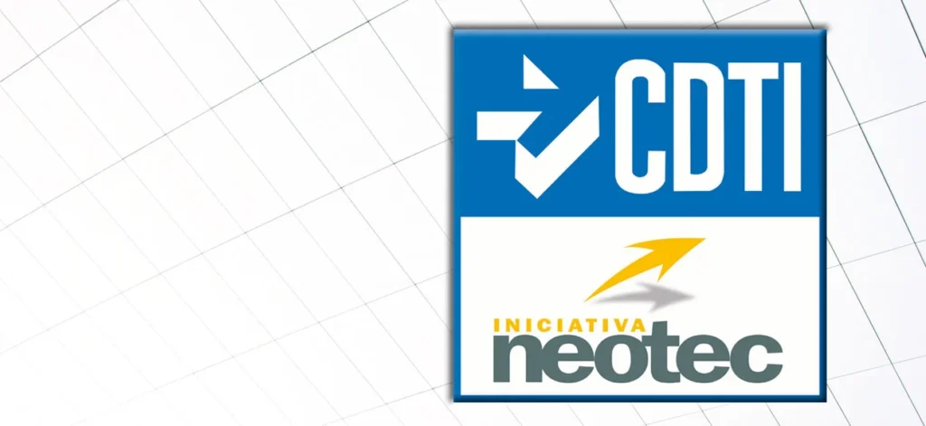 Logo of CDTI Neotec program, which provides support to innovative tech-based startups in Spain, backed by the European Union.