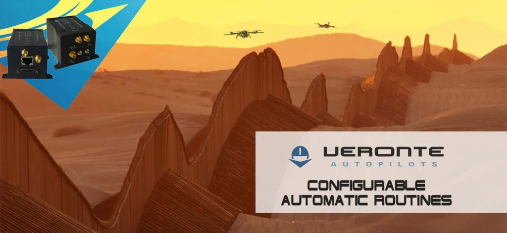 Graphic showing Veronte autopilots with drones flying over desert dunes.