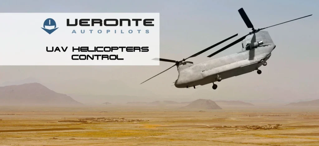 Veronte Autopilot managing UAV helicopter operations, ensuring stable and accurate flight control in challenging environments.