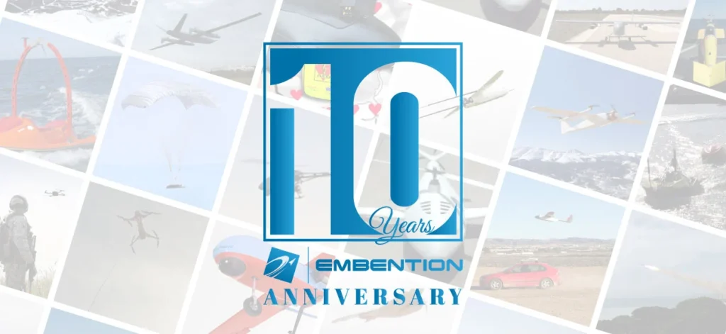 Embenition celebrates its 10th anniversary with a collage showcasing its UAV technology innovations.
