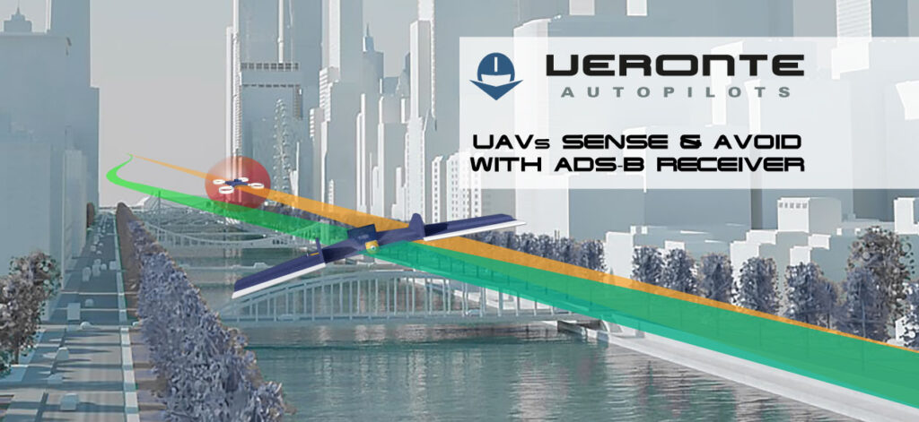 UAV using ADS-B receiver for sense and avoid capabilities in a city environment, demonstrated by Veronte Autopilots.