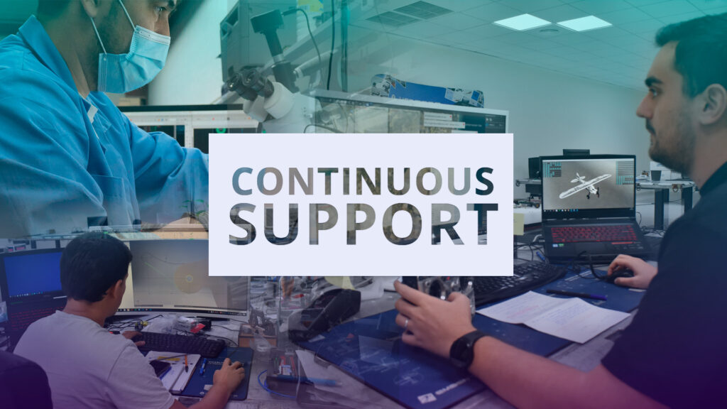 laboratory worker with support sign