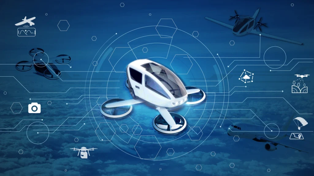 UAV rendering on blue background