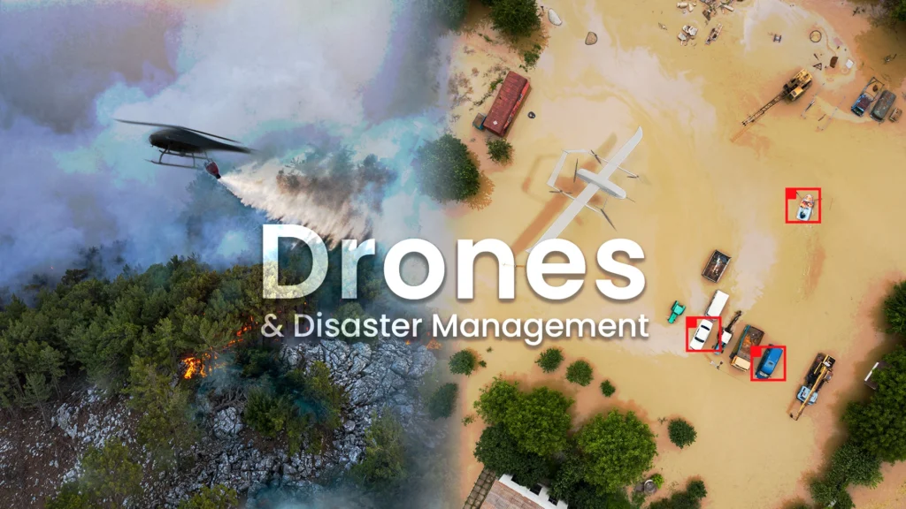 drone flying over a disaster