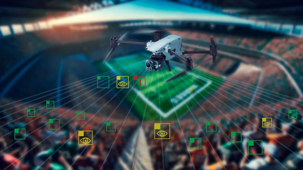 Drone flying over a football pitch